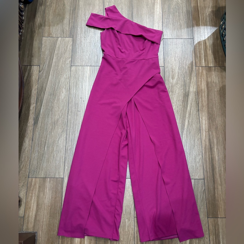 MARINA Pink One Shoulder Jumpsuit with Wide-Leg Design